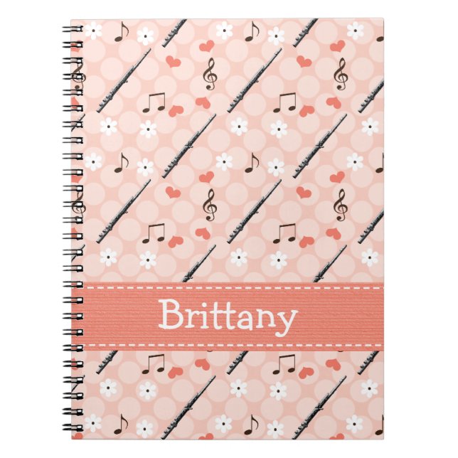 Flute Music Note Spiral Notebook Journal (Front)
