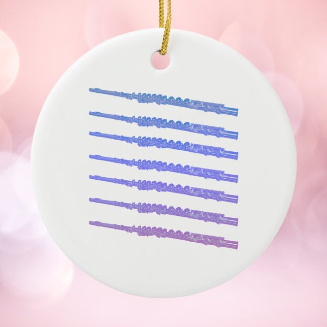 Flute Music Pink Blue Purple Ceramic Ornament (An ornament with a picture of flutes in blue, pink and purple.)