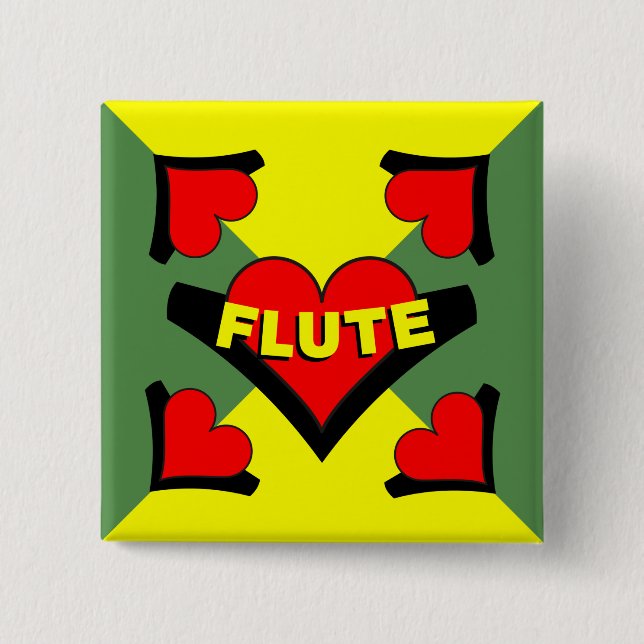 Flute Over Heart 2 Inch Square Button (Front)