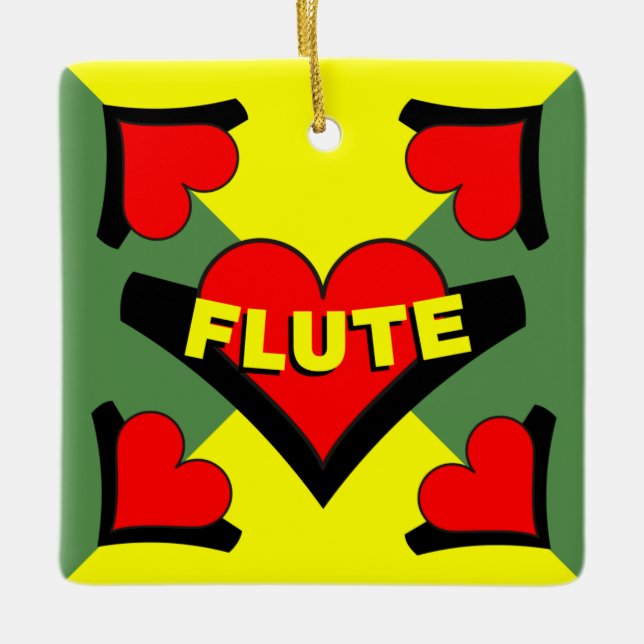 Flute Over Heart Ceramic Ornament (Front)