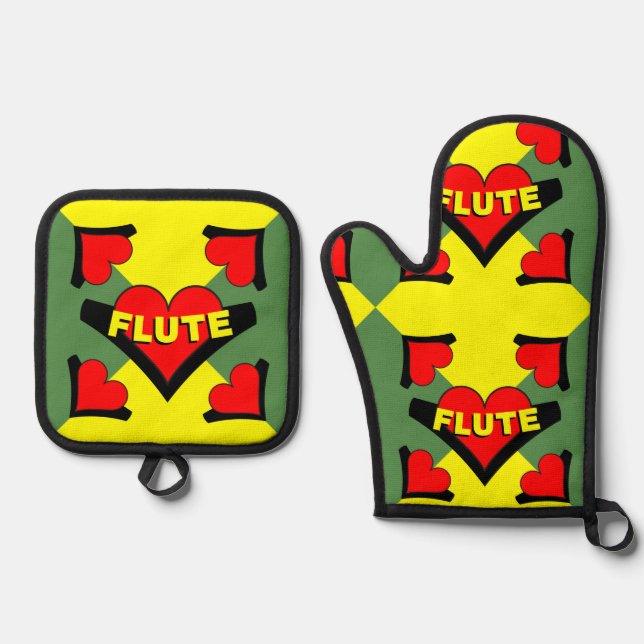 Flute Over Heart Oven Mitt & Pot Holder Set (Front)