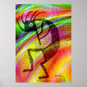 Flute Player and Rainbow Poster