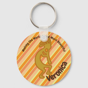 Flute Player Beautiful Music Orange Kokopelli Keychain