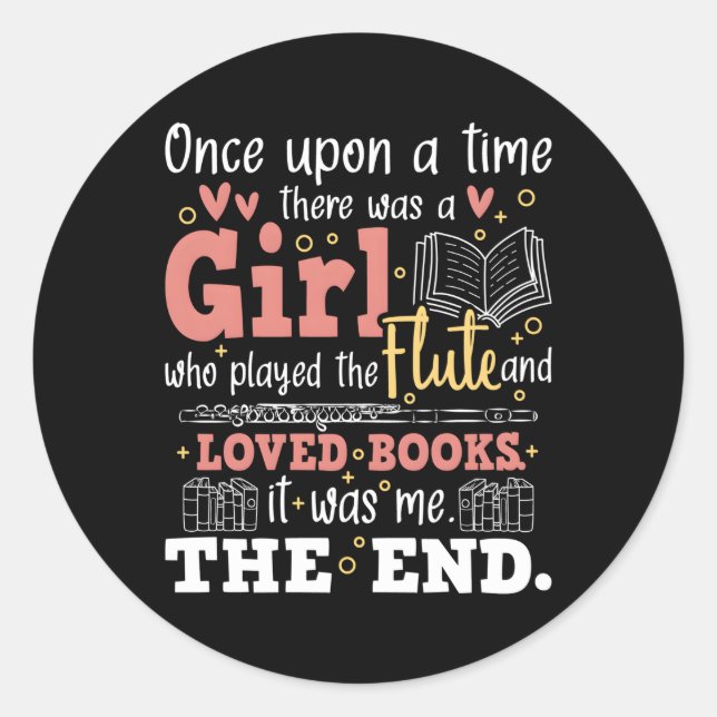 Flute Player Book Flutist Marching Band Musician Classic Round Sticker (Front)