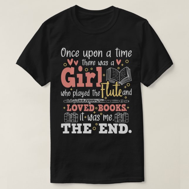 Flute Player Book Lover Flutist Marching Musician  T-Shirt (Design Front)
