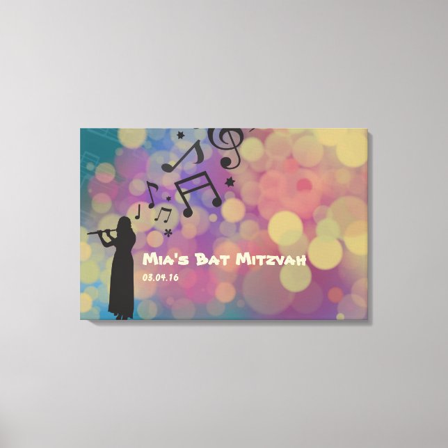 Flute Player Girl Bat Mitzvah Sign-In Board Canvas Print (Front)