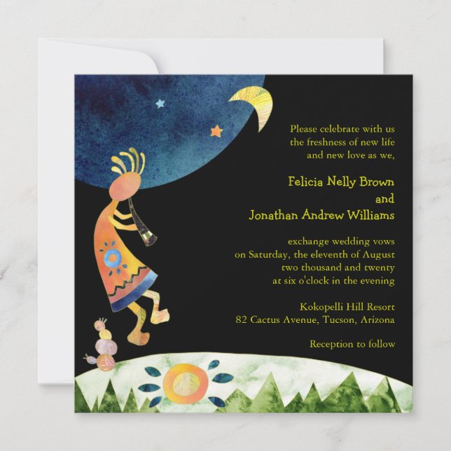 Flute Player Kokopelli Southwestern Wedding Invitation (Front)