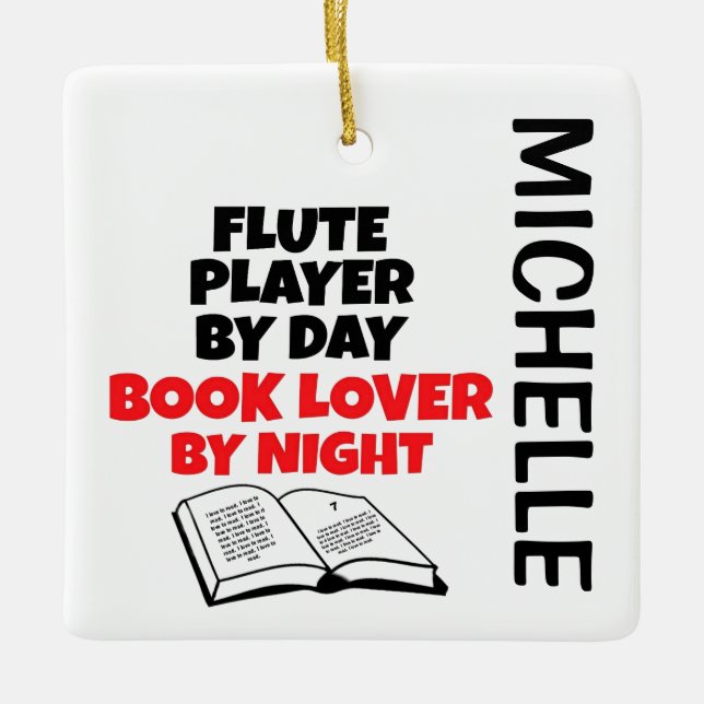 Flute Player loves Reading CUSTOM Ceramic Ornament (Front)