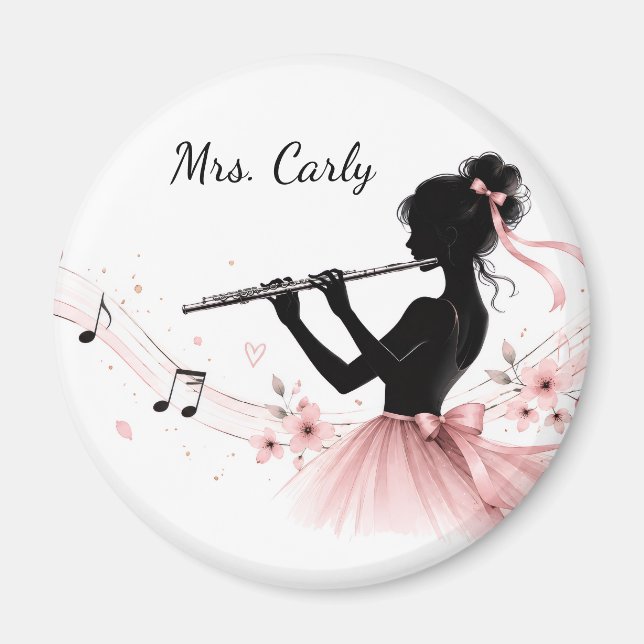 Flute Player Magnetic Button Editable Magnet (Front)