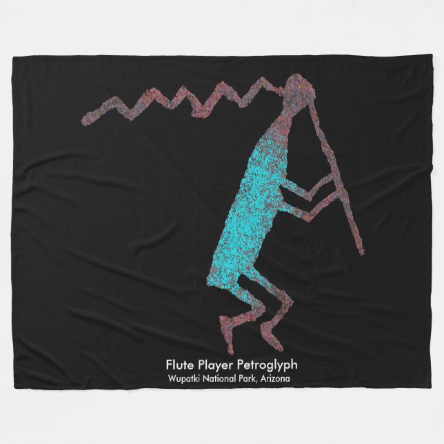 Flute Player Petroglyph Fleece Blanket (Front (Horizontal))