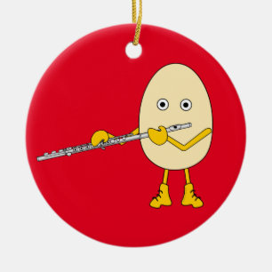 Flute Playing Egghead Ceramic Ornament