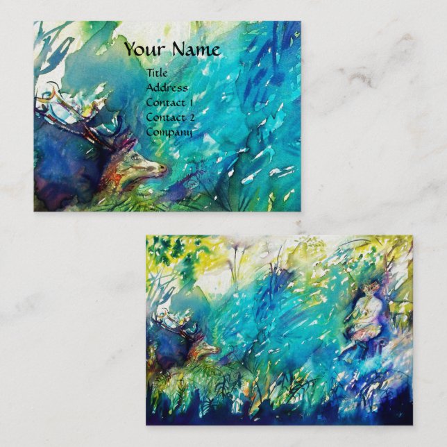 FLUTE PLAYING FAUN AND DEER ,white pearl paper Business Card (Front/Back)
