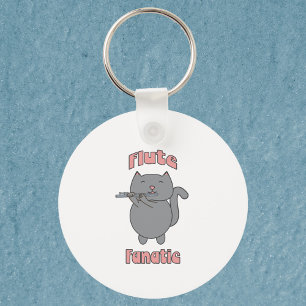 Flute Playing Grey Cat Funny Musician Keychain