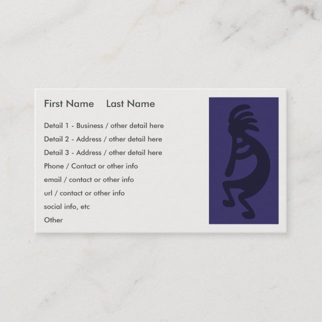 Flute Playing Kokopelli Figure - Black on Blue Business Card (Front)