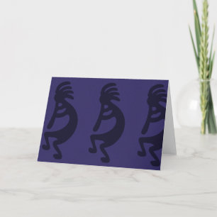 Flute Playing Kokopelli Figure - Black on Blue Card