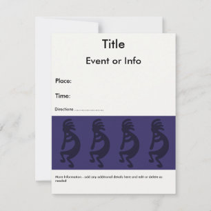 Flute Playing Kokopelli Figure - Black on Blue Invitation