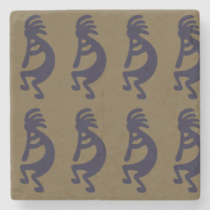 Flute Playing Kokopelli Figure - Black on Green Stone Coaster