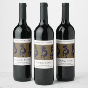 Flute Playing Kokopelli Figure - Black on Green Wine Label