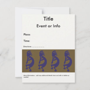 Flute Playing Kokopelli Figure - Blue on Green Invitation