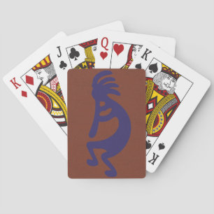 Flute Playing Kokopelli Figure - Blue on Rust Red Cards