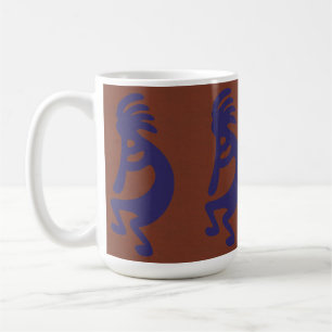Flute Playing Kokopelli Figure - Blue on Rust Red  Coffee Mug
