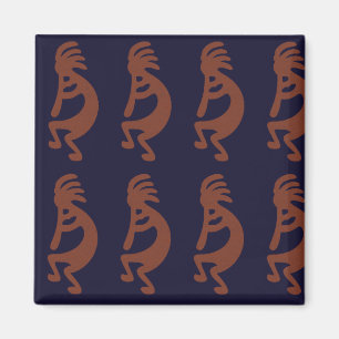 Flute Playing Kokopelli Figure - Blue on Rust Red  Magnet