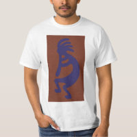 Flute Playing Kokopelli Figure - Blue on Rust Red