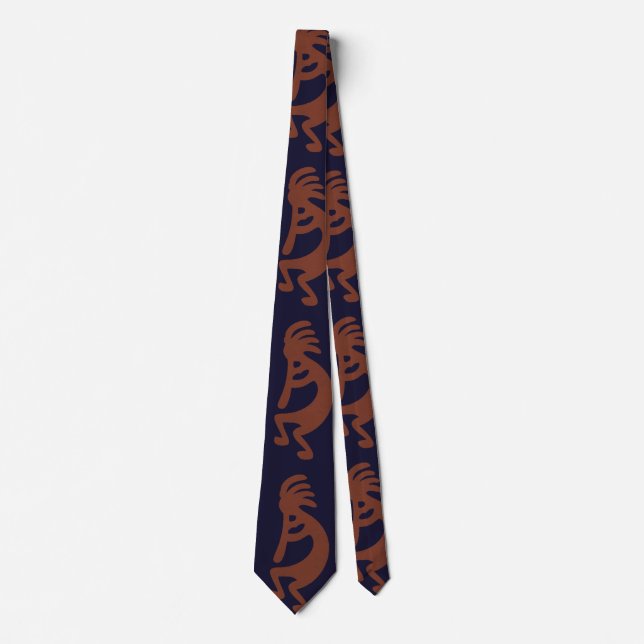 Flute Playing Kokopelli Figure - Blue on Rust Red  Tie (Front)
