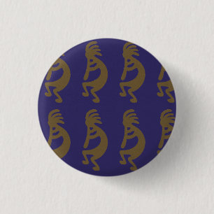 Flute Playing Kokopelli Figure - Green on Blue 1 Inch Round Button