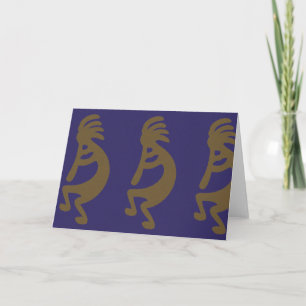 Flute Playing Kokopelli Figure - Green on Blue Card