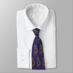 Flute Playing Kokopelli Figure - Green on Blue Tie