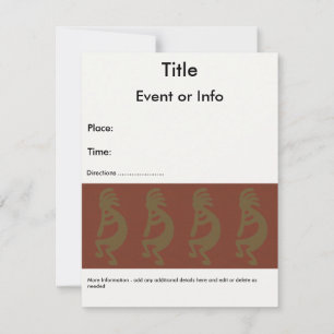 Flute Playing Kokopelli Figure, Green on Rust Red Invitation
