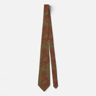 Flute Playing Kokopelli Figure - Red on Green Tie