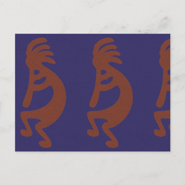 Flute Playing Kokopelli Figure - Rust Red on Blue Postcard (Front)