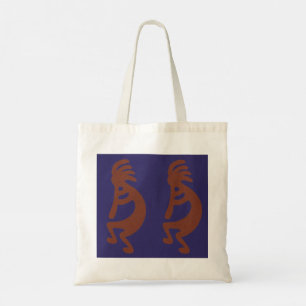 Flute Playing Kokopelli Figure - Rust Red on Blue Tote Bag