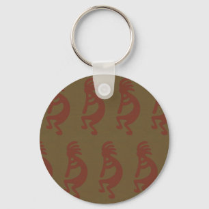Flute Playing Kokopelli - Red/Green Green/Red Keychain
