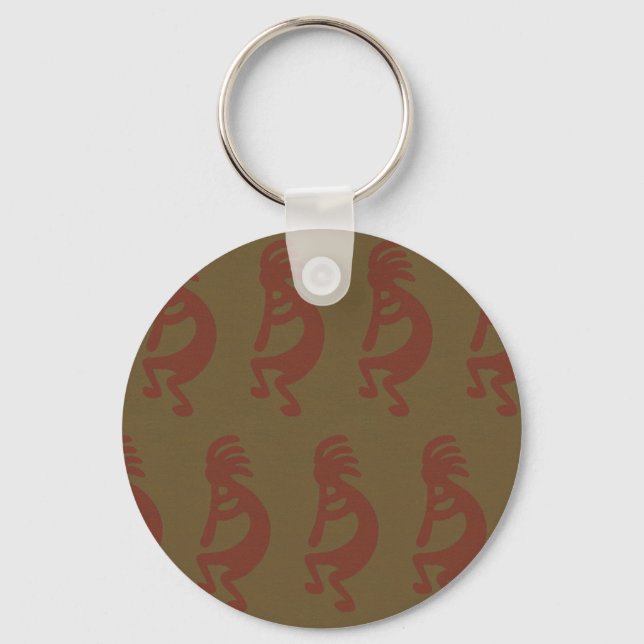 Flute Playing Kokopelli - Red/Green Green/Red Keychain (Front)