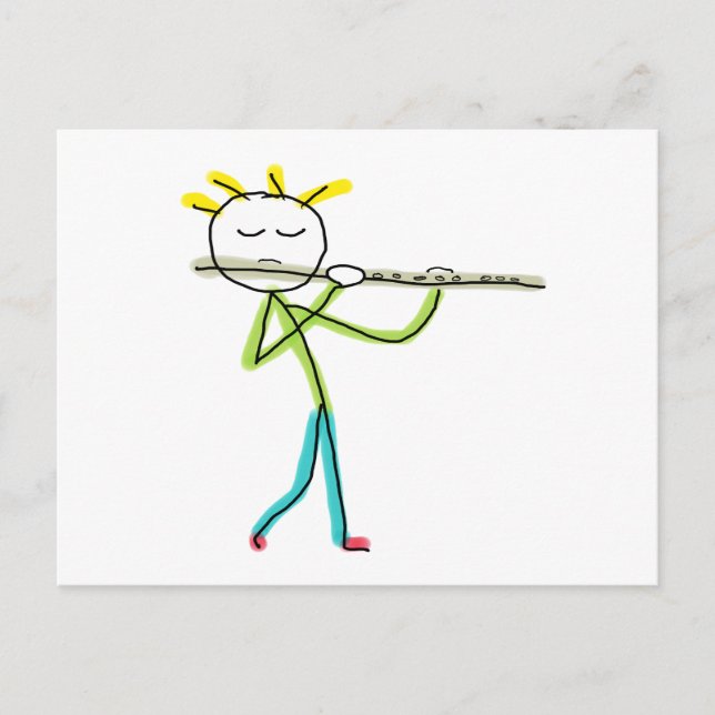 Flute Playing Stickman Postcard (Front)