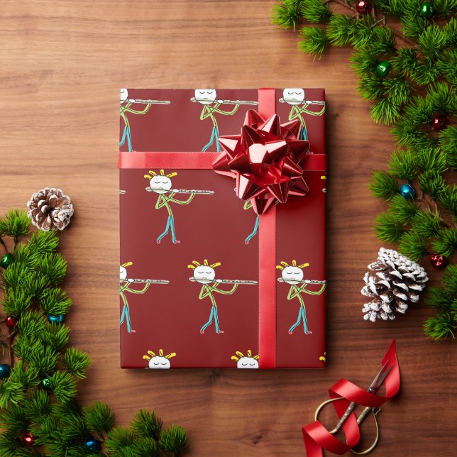 Flute Playing Stickman Wrapping Paper (Holiday Gift)