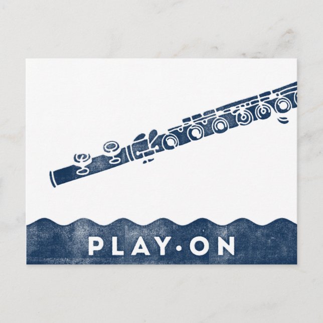 Flute Postcard - Vintage Retro Navy Blue White (Front)