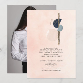 Flute Recital Abstract Blush Pink & Blue Photo Invitation
