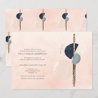 Flute Recital Abstract Blush Pink & Navy Blue Gold Invitation