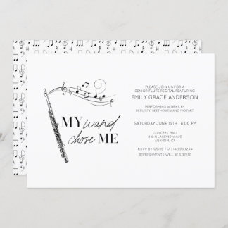 Flute Recital My Wand Chose Me Quote Black & White Invitation