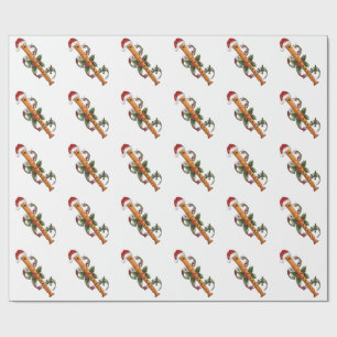 Flute Recorder Instrument Santa Hat Christmas   Wrapping Paper
