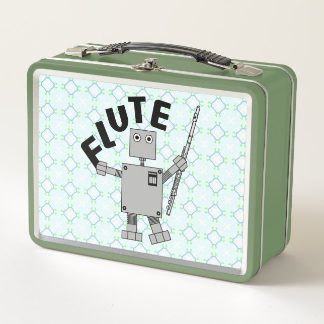 Flute Robot Text Metal Lunch Box (Front)