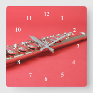 Flute student pink woodwind music square wall clock