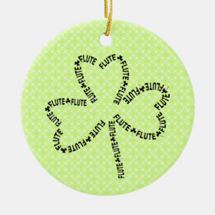 Flute Text Shamrock Ceramic Ornament