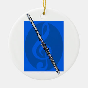 Flute with Blue Treble Clef Background Ceramic Ornament