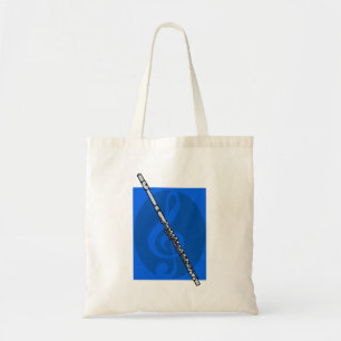 Flute with Blue Treble Clef Background Tote Bag