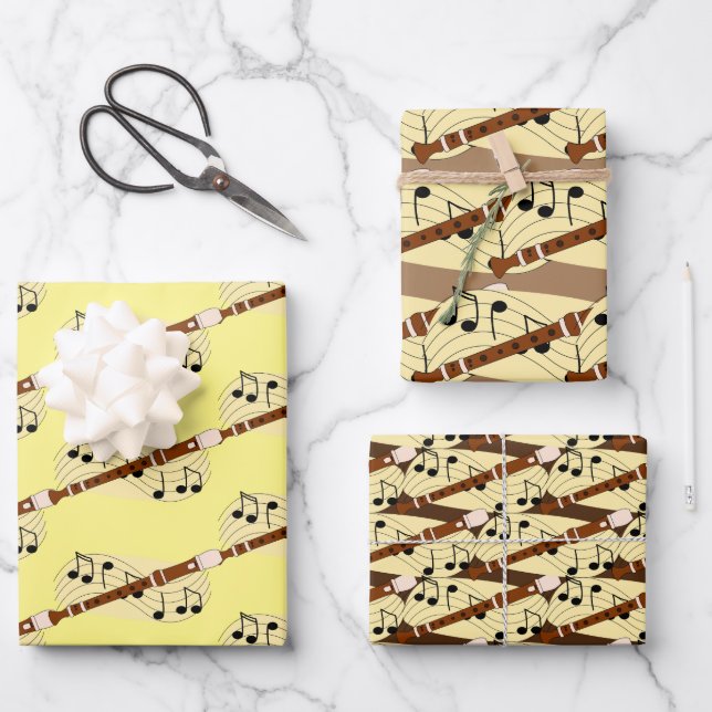 Flute Woodwind Musical Design  Wrapping Paper Sheet (Front)